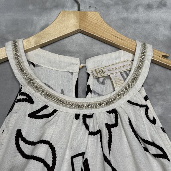 Rich & Famous Tank Top Womens Medium White Brown Paisley Halter Beaded Trim - Picture 3 of 7